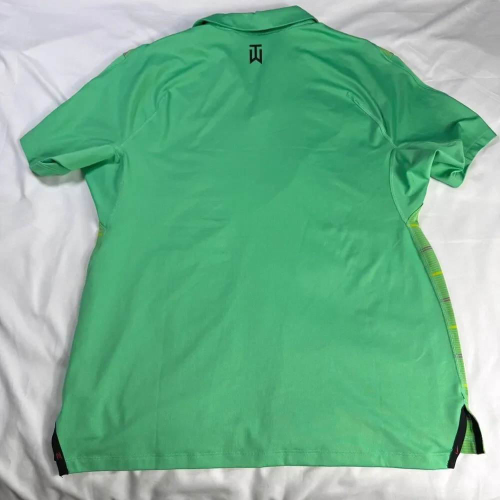 Nike Dri-FIT Tiger Woods Golf Polo Shirt Mens Med Green Striped DR5318-363‎